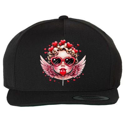 Retro Cupid Valentine Day Cute Vintage Cupid Blowing Bubble Wool Snapback Cap