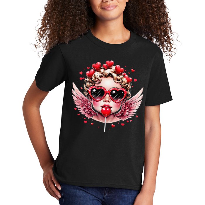 Retro Cupid Valentine Day Cute Vintage Cupid Blowing Bubble Kids T-Shirt