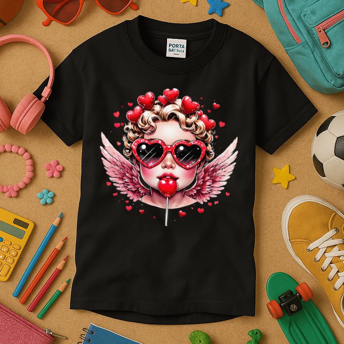 Retro Cupid Valentine Day Cute Vintage Cupid Blowing Bubble Kids T-Shirt