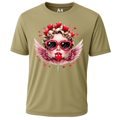 Retro Cupid Valentine Day Cute Vintage Cupid Blowing Bubble Cooling Performance Crew T-Shirt