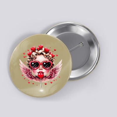 Retro Cupid Valentine Day Cute Vintage Cupid Blowing Bubble Button