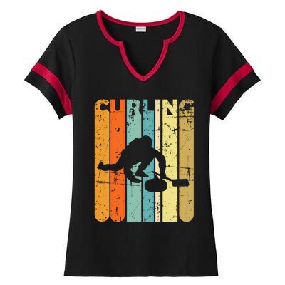 Retro Curlinggame Vintage Ice Curling Sport Quote Curling Gift Ladies Halftime Notch Neck Tee