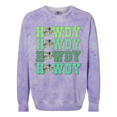 Retro Cowhide Western Howdy St Patricks Day Irish Shamrock Colorblast Crewneck Sweatshirt