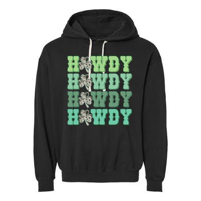 Retro Cowhide Western Howdy St Patricks Day Irish Shamrock Garment-Dyed Fleece Hoodie