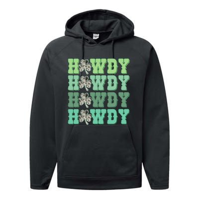 Retro Cowhide Western Howdy St Patricks Day Irish Shamrock Performance Fleece Hoodie