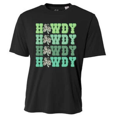 Retro Cowhide Western Howdy St Patricks Day Irish Shamrock Cooling Performance Crew T-Shirt