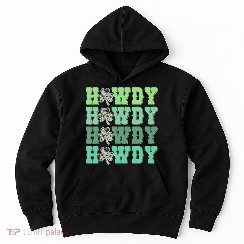 Retro Cowhide Western Howdy St Patricks Day Irish Shamrock Hoodie