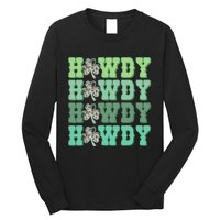 Retro Cowhide Western Howdy St Patricks Day Irish Shamrock Long Sleeve Shirt