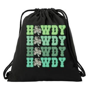 Retro Cowhide Western Howdy St Patricks Day Irish Shamrock Drawstring Bag