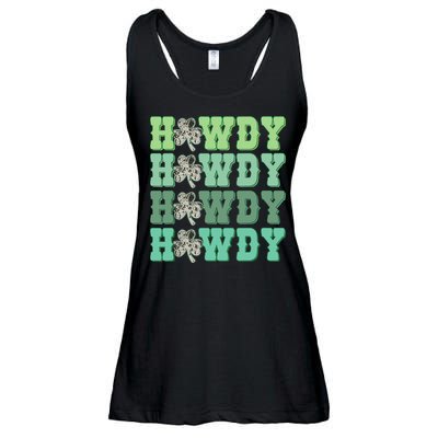 Retro Cowhide Western Howdy St Patricks Day Irish Shamrock Ladies Essential Flowy Tank