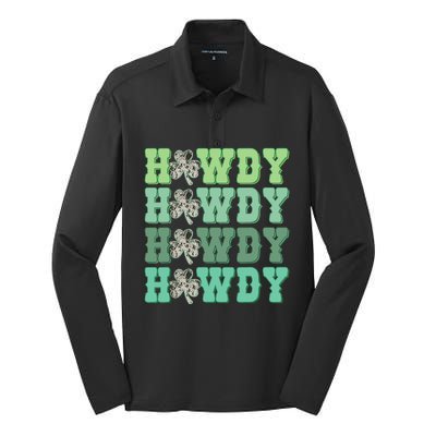 Retro Cowhide Western Howdy St Patricks Day Irish Shamrock Silk Touch Performance Long Sleeve Polo