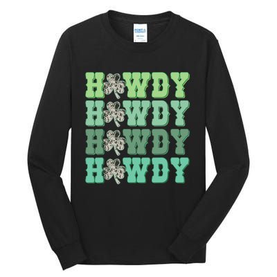 Retro Cowhide Western Howdy St Patricks Day Irish Shamrock Tall Long Sleeve T-Shirt