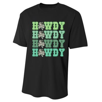 Retro Cowhide Western Howdy St Patricks Day Irish Shamrock Performance Sprint T-Shirt