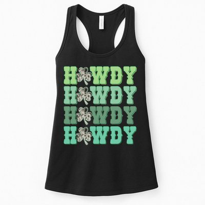Retro Cowhide Western Howdy St Patricks Day Irish Shamrock Womens Tank Top