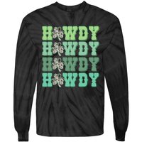 Retro Cowhide Western Howdy St Patricks Day Irish Shamrock Tie-Dye Long Sleeve Shirt