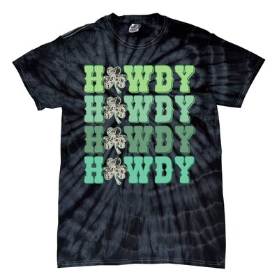 Retro Cowhide Western Howdy St Patricks Day Irish Shamrock Tie-Dye T-Shirt