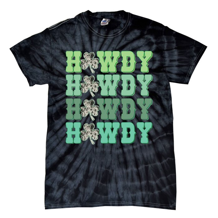 Retro Cowhide Western Howdy St Patricks Day Irish Shamrock Tie-Dye T-Shirt