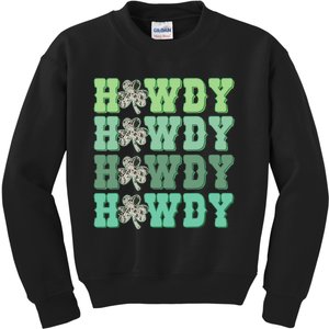 Retro Cowhide Western Howdy St Patricks Day Irish Shamrock Kids Sweatshirt