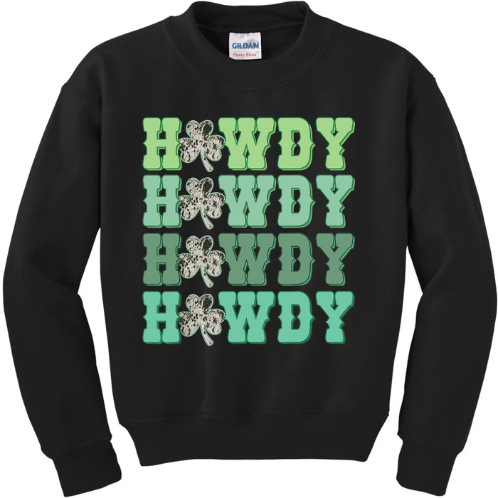 Retro Cowhide Western Howdy St Patricks Day Irish Shamrock Kids Sweatshirt