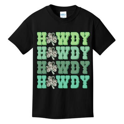 Retro Cowhide Western Howdy St Patricks Day Irish Shamrock Kids T-Shirt