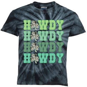 Retro Cowhide Western Howdy St Patricks Day Irish Shamrock Kids Tie-Dye T-Shirt