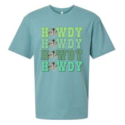 Retro Cowhide Western Howdy St Patricks Day Irish Shamrock Sueded Cloud Jersey T-Shirt