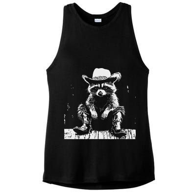 Raccoon Cowboy Western Ladies PosiCharge Tri-Blend Wicking Tank