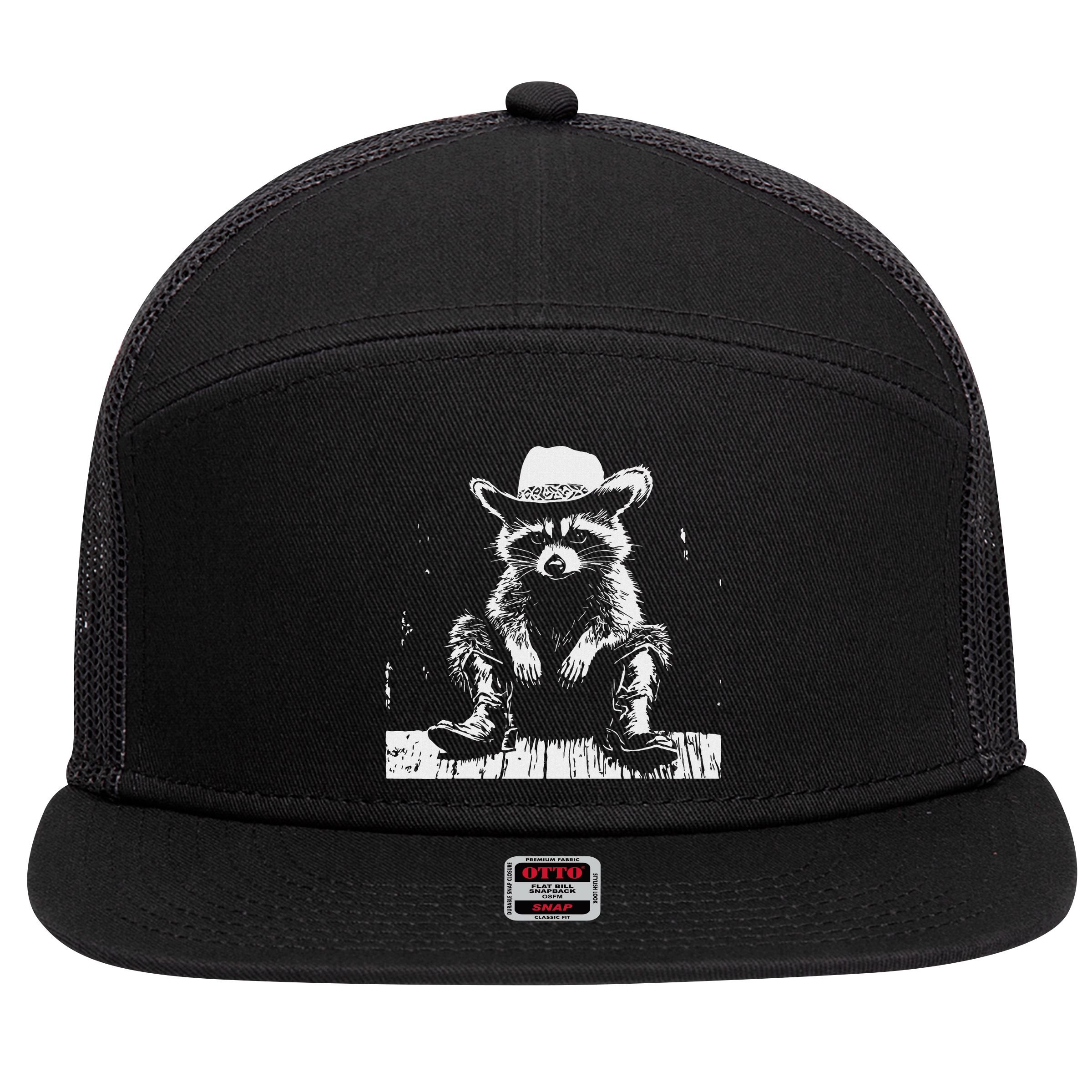Raccoon Cowboy Western 7 Panel Mesh Trucker Snapback Hat