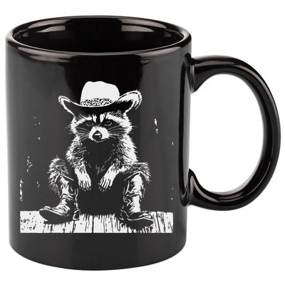 Raccoon Cowboy Western 11oz C Handle Ceramic Mug