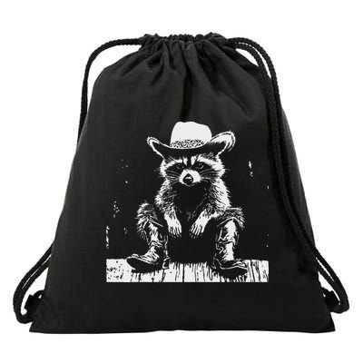 Raccoon Cowboy Western Drawstring Bag