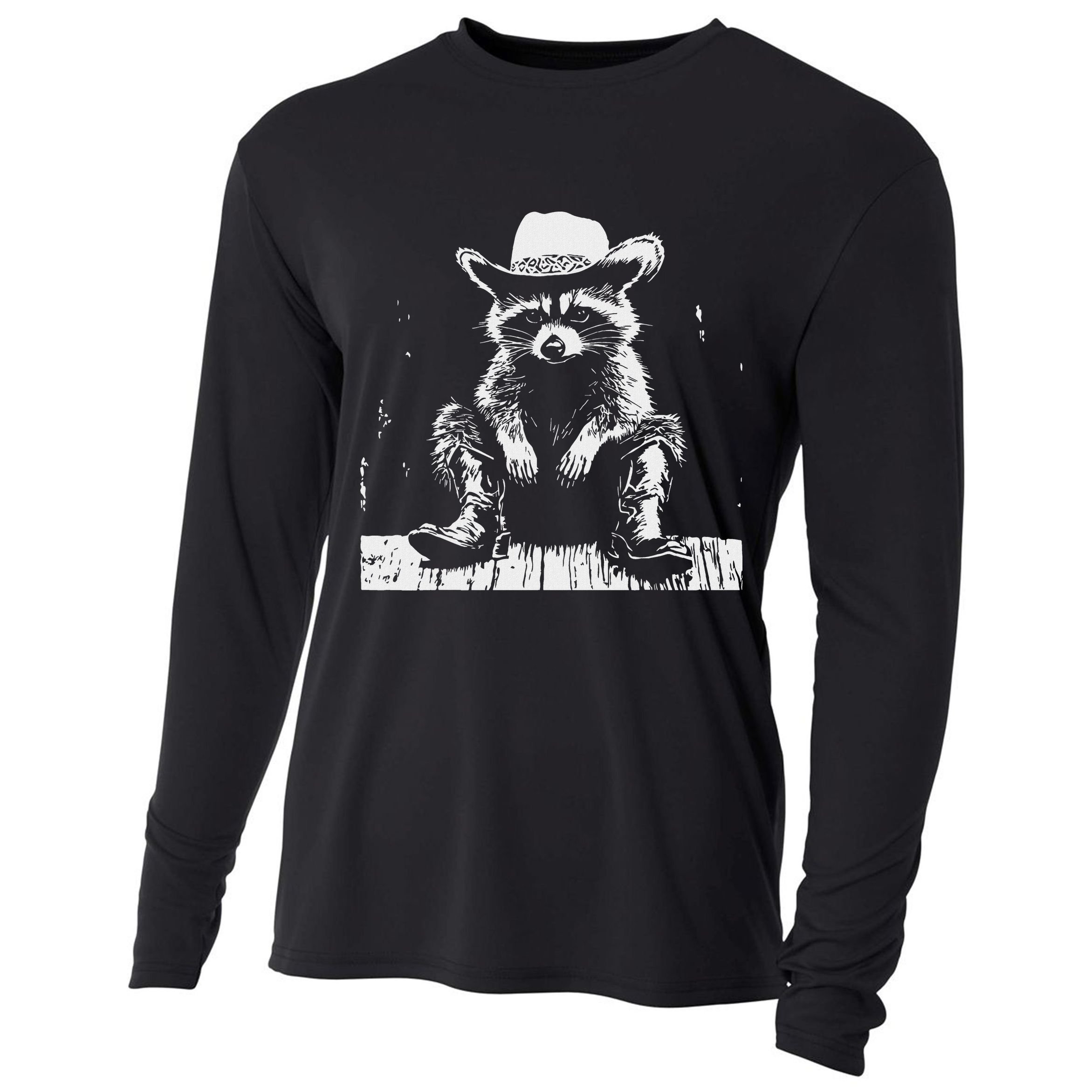 Raccoon Cowboy Western Cooling Performance Long Sleeve Crew