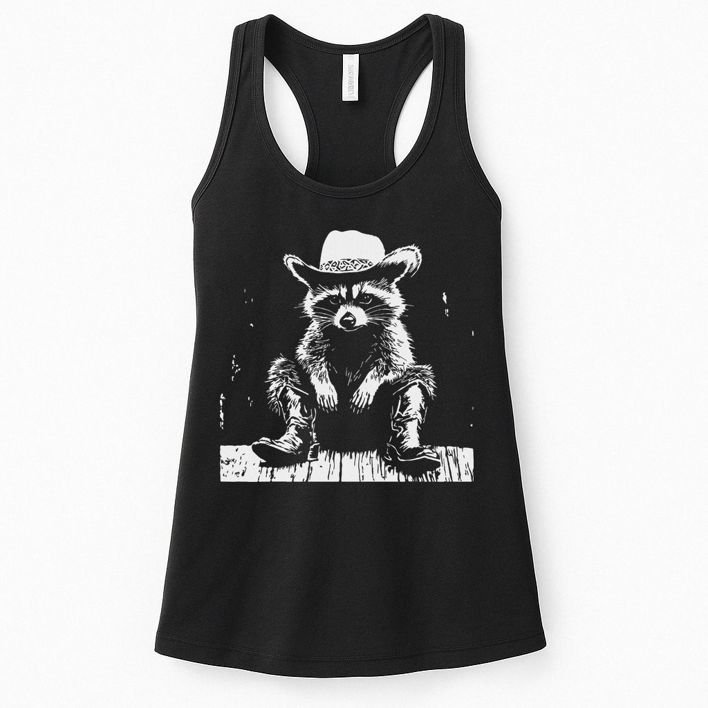 Raccoon Cowboy Western Womens Tank Top