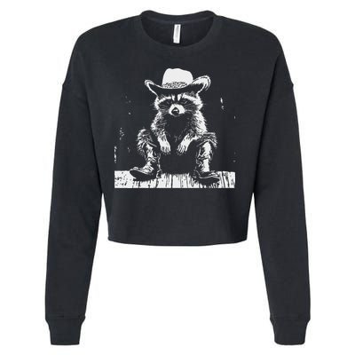 Raccoon Cowboy Western Cropped Pullover Crew