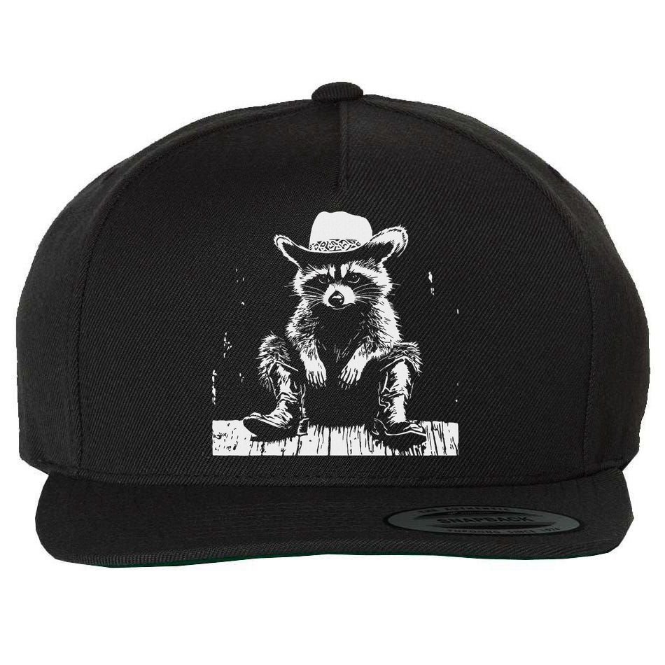 Raccoon Cowboy Western Wool Snapback Cap