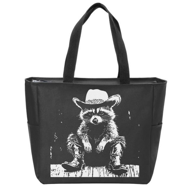 Raccoon Cowboy Western Zip Tote Bag
