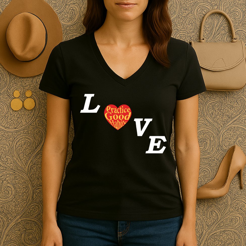 Ryan Clark Wearing Love Practice Good Habits Women's V-Neck T-Shirt