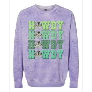 Retro Cowhide Western Howdy Happy St Patrick's Day Irish Shamrock Colorblast Crewneck Sweatshirt