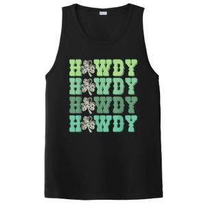 Retro Cowhide Western Howdy Happy St Patrick's Day Irish Shamrock PosiCharge Competitor Tank