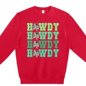 Retro Cowhide Western Howdy Happy St Patrick's Day Irish Shamrock Premium Crewneck Sweatshirt