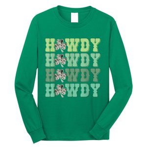 Retro Cowhide Western Howdy Happy St Patrick's Day Irish Shamrock Long Sleeve Shirt