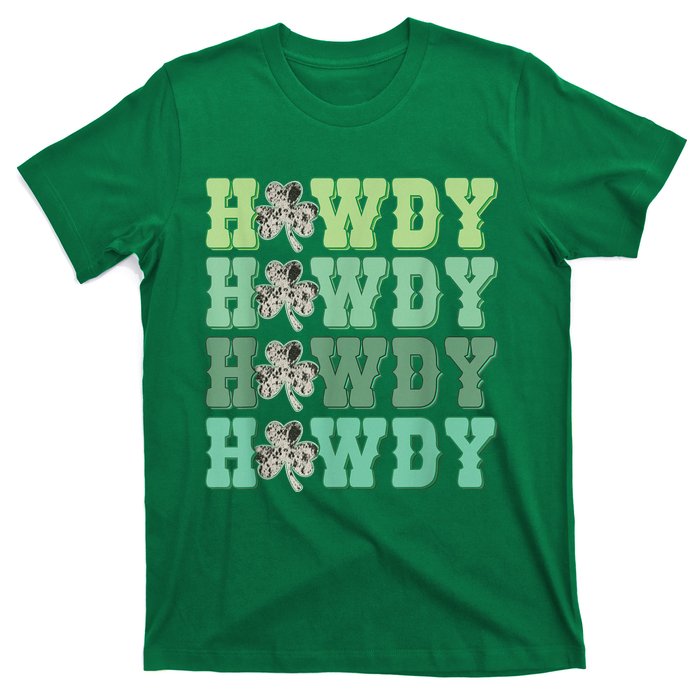 Retro Cowhide Western Howdy Happy St Patrick's Day Irish Shamrock T-Shirt