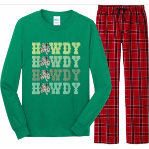 Retro Cowhide Western Howdy Happy St Patrick's Day Irish Shamrock Long Sleeve Pajama Set