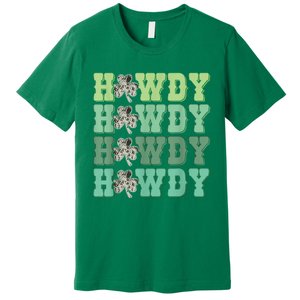 Retro Cowhide Western Howdy Happy St Patrick's Day Irish Shamrock Premium T-Shirt