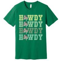 Retro Cowhide Western Howdy Happy St Patrick's Day Irish Shamrock Premium T-Shirt