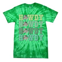 Retro Cowhide Western Howdy Happy St Patrick's Day Irish Shamrock Tie-Dye T-Shirt