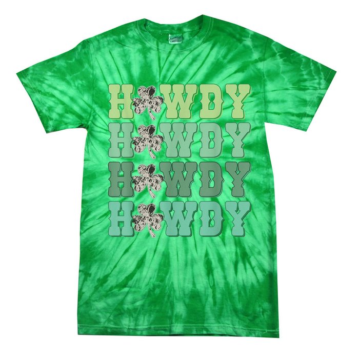 Retro Cowhide Western Howdy Happy St Patrick's Day Irish Shamrock Tie-Dye T-Shirt