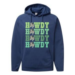 Retro Cowhide Western Howdy Happy St Patrick's Day Irish Shamrock Performance Fleece Hoodie