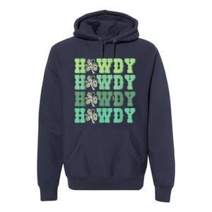 Retro Cowhide Western Howdy Happy St Patrick's Day Irish Shamrock Premium Hoodie