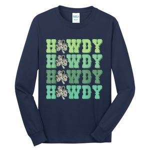 Retro Cowhide Western Howdy Happy St Patrick's Day Irish Shamrock Tall Long Sleeve T-Shirt