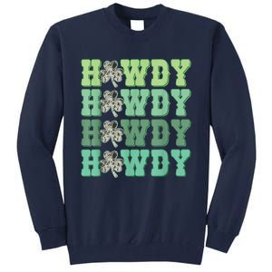 Retro Cowhide Western Howdy Happy St Patrick's Day Irish Shamrock Tall Sweatshirt